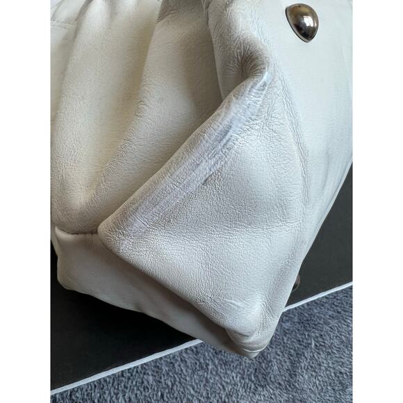 FURLA Ruched White X-Large Leather Shoulder Bag Purse Tote - Picture 13 of 15